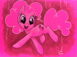 Size: 1024x765 | Tagged: safe, artist:amy mebberson, pinkie pie, earth pony, pony, female, mare, pink coat, pink mane, simple background, solo