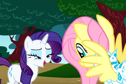 Size: 960x640 | Tagged: safe, screencap, fluttershy, rarity, pegasus, pony, unicorn, green isn't your color, lidded eyes