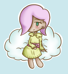 Size: 630x688 | Tagged: safe, artist:maareep, fluttershy, human, breasts, clothes, delicious flat chest, dress, flattershy, humanized
