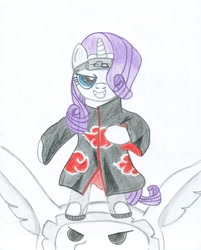 Size: 1682x2089 | Tagged: safe, artist:aj0joe, rarity, pony, unicorn, crossover, deidara, naruto, parody