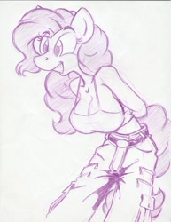 Size: 850x1100 | Tagged: safe, artist:trollie trollenberg, pinkie pie, anthro, monochrome, solo, traditional art