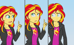 Size: 439x270 | Tagged: safe, artist:kibate, sunset shimmer, equestria girls, can't argue with that, comic, frown, open mouth, reaction image, smiling, solo, thinking, wide eyes