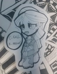 Size: 1836x2350 | Tagged: safe, artist:patterndream, sunset shimmer, equestria girls, monochrome, paper child, solo, sunsad shimmer, traditional art