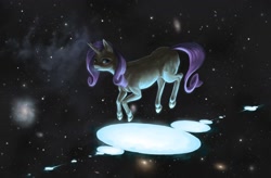 Size: 3000x1964 | Tagged: safe, artist:qsteel, rarity, pony, unicorn, dark, glow, realistic, space, surreal