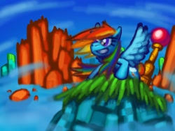 Size: 2000x1500 | Tagged: safe, artist:cazra, derpibooru import, rainbow dash, pegasus, pony, crossover, hill top zone, newbie artist training grounds, solo, sonic the hedgehog (series), sonic the hedgehog 2