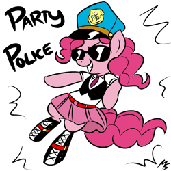 Size: 945x945 | Tagged: safe, artist:csubakka, artist:megasweet, pinkie pie, earth pony, pony, boots, clothes, hat, hoof boots, police, skirt, sunglasses