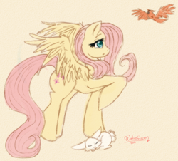 Size: 696x629 | Tagged: safe, artist:watergleam, angel bunny, fluttershy, bird, pegasus, pony, female, mare