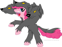 Size: 3085x2357 | Tagged: safe, artist:spiritofthwwolf, pinkie pie, cerberus, earth pony, pony, multiple heads, simple background, solo, three heads, transparent background, vector