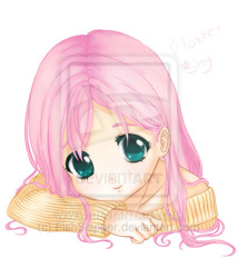 Size: 400x467 | Tagged: safe, artist:fishslapper, fluttershy, humanized, simple background, solo, watermark