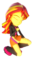 Size: 1080x1920 | Tagged: safe, artist:3d thread, artist:creatorofpony, sunset shimmer, equestria girls, /mlp/, 3d, 3d model, blender, christian sunset shimmer, christianity, clothes, eyes closed, female, jacket, kneeling, religion, shirt, skirt, solo