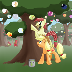 Size: 3000x3000 | Tagged: safe, artist:whatsapokemon, apple bloom, applejack, big macintosh, oc, earth pony, pony, high res, male, paint, stallion