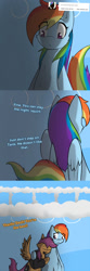 Size: 750x2250 | Tagged: safe, artist:mikeythefox, derpibooru import, rainbow dash, scootaloo, pegasus, pony, ask factory scootaloo, clothes, comic, factory scootaloo, rainbow dash's house