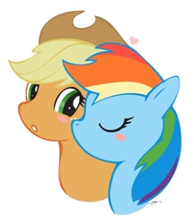 Size: 1142x1319 | Tagged: safe, artist:mirapony, applejack, rainbow dash, earth pony, pegasus, pony, appledash, female, kissing, lesbian, shipping