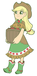 Size: 387x800 | Tagged: safe, artist:cubewatermelon, applejack, human, applejack's hat, blonde hair, clothes, female, humanized, solo