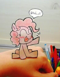 Size: 416x530 | Tagged: safe, artist:danadyu, pinkie pie, earth pony, pony, hoofbump, paper child, papercraft, photo