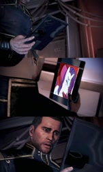 Size: 636x1050 | Tagged: safe, rarity, pony, unicorn, commander shepard, gamer poop, mass effect, parody