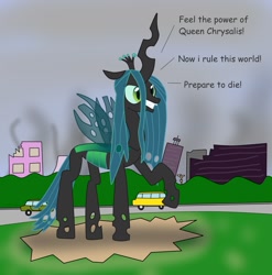 Size: 1555x1577 | Tagged: safe, artist:04startycornonline88, queen chrysalis, changeling, changeling queen, car, city, mexico