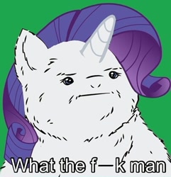 Size: 500x519 | Tagged: safe, edit, rarity, pony, unicorn, female, horn, mare, reaction image, white coat