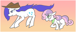 Size: 913x392 | Tagged: safe, artist:meekcheep, rarity, sweetie belle, pony, unicorn, sisterhooves social, accessory swap, handkerchief, hat, race