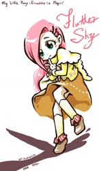 Size: 700x1181 | Tagged: safe, artist:junkiemilk, fluttershy, clothes, humanized, skirt, solo