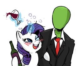 Size: 589x504 | Tagged: safe, rarity, oc, oc:anon, pony, unicorn, blushing, drunk, drunk rarity, wine