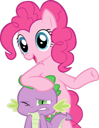 Size: 3000x3873 | Tagged: safe, artist:trotpilgrim, pinkie pie, spike, dragon, earth pony, pony, may the best pet win, female, male, mare, simple background, spikeabuse, transparent background, vector