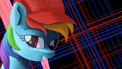 Size: 1920x1080 | Tagged: safe, artist:vultraz, derpibooru import, rainbow dash, pegasus, pony, /pone/, bust, dreamworks face, female, make america great again, mouthpiece, portrait, solo