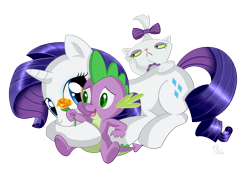 Size: 950x712 | Tagged: safe, artist:swanlullaby, opalescence, rarity, spike, dragon, pony, unicorn, shipping, sparity