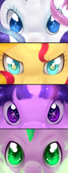 Size: 1024x2606 | Tagged: safe, artist:neko-luvz, rarity, spike, sunset shimmer, twilight sparkle, pony, equestria girls, cutie mark eyes, eyes, persona eyes, wingding eyes