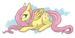 Size: 799x410 | Tagged: safe, artist:voyeurs, fluttershy, pegasus, pony, female, folded wings, mare, solo, wings