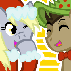 Size: 250x250 | Tagged: safe, artist:ladypixelheart, derpy hooves, doctor whooves, pegasus, pony, christmas, female, happy, hat, mare, santa hat