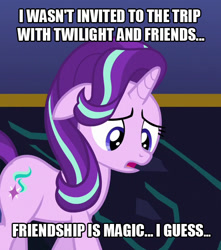Size: 560x633 | Tagged: safe, edit, edited screencap, screencap, starlight glimmer, unicorn, dungeons and discords, abuse, cropped, female, filly, floppy ears, forever alone, glimmerbuse, image macro, meme, no-showlight glimmer, sad, solo, woobie, younger