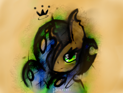 Size: 800x600 | Tagged: safe, artist:wolfkrft, queen chrysalis, changeling, changeling queen, bust, digital art, green eyes, portrait, solo, street art