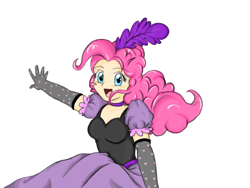 Size: 800x600 | Tagged: safe, artist:masian07, pinkie pie, human, over a barrel, burlesque, clothes, cute, diapinkes, dress, female, humanized, looking at you, open mouth, saloon dress, saloon pinkie, solo