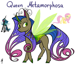 Size: 1236x1048 | Tagged: safe, artist:milchik, fluttershy, queen chrysalis, oc, changeling, changeling queen, hybrid, pony, fusion