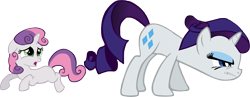 Size: 6041x2347 | Tagged: safe, artist:flutterflyraptor, rarity, sweetie belle, pony, unicorn, big sister instinct, protecting, simple background, transparent background, vector