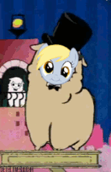 Size: 180x280 | Tagged: safe, artist:detectivebuddha, derpy hooves, alpaca, pegasus, pony, animated, dancing, female, hat, mare, solo, top hat, tumblr, wat
