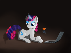 Size: 1000x750 | Tagged: safe, rarity, pony, unicorn, cocktail, computer, drink, hair curlers, laptop computer