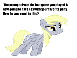 Size: 1600x1200 | Tagged: safe, derpy hooves, pegasus, pony, blonde mane, female, gray coat, image macro, mare, text, wings