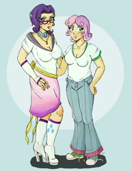 Size: 697x902 | Tagged: safe, artist:full-on-zombie, rarity, sweetie belle, glasses, humanized, older