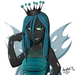 Size: 1024x1002 | Tagged: safe, artist:drvelint, queen chrysalis, changeling, human, grin, humanized, simple background, smiling, solo, transparent background