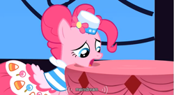 Size: 641x348 | Tagged: safe, screencap, pinkie pie, earth pony, pony, the best night ever, hipster, youtube caption