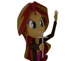 Size: 1280x1080 | Tagged: safe, artist:creatorofpony, sunset shimmer, equestria girls, /mlp/, 3d, 3d model, blender, christian sunset shimmer, christianity, clothes, cross, crucifix, frown, jacket, religion, shirt, simple background, solo, the power of christ compels you, transparent background