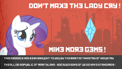 Size: 1280x720 | Tagged: safe, artist:fraztov, rarity, pony, unicorn, female, horn, mare, propaganda, white coat