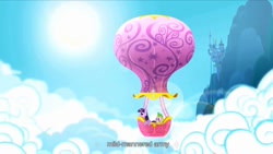 Size: 1176x662 | Tagged: safe, derpibooru import, screencap, spike, twilight sparkle, dragon, owl's well that ends well, army, hot air balloon, opening, twinkling balloon, youtube caption