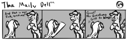 Size: 802x253 | Tagged: safe, artist:tetrapony, derpy hooves, pegasus, pony, comic:the daily derp, comic, female, mare, monochrome, the maily dell™