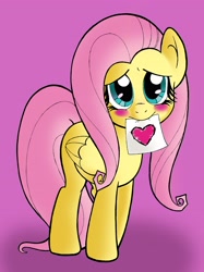 Size: 2972x3970 | Tagged: safe, artist:creamygravy, fluttershy, pegasus, pony, blushing, heart, mouth hold