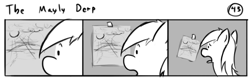 Size: 802x253 | Tagged: safe, artist:tetrapony, derpy hooves, pegasus, pony, comic:the daily derp, comic, female, grayscale, mare, monochrome, solo