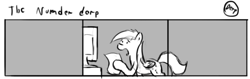 Size: 802x253 | Tagged: safe, artist:tetrapony, derpy hooves, pegasus, pony, comic:the daily derp, comic, female, grayscale, mare, monochrome, solo