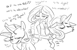 Size: 1015x666 | Tagged: safe, artist:nobody, rarity, starlight glimmer, sunset shimmer, equestria girls, monochrome, mpc, shit eating grin, smug, vlc